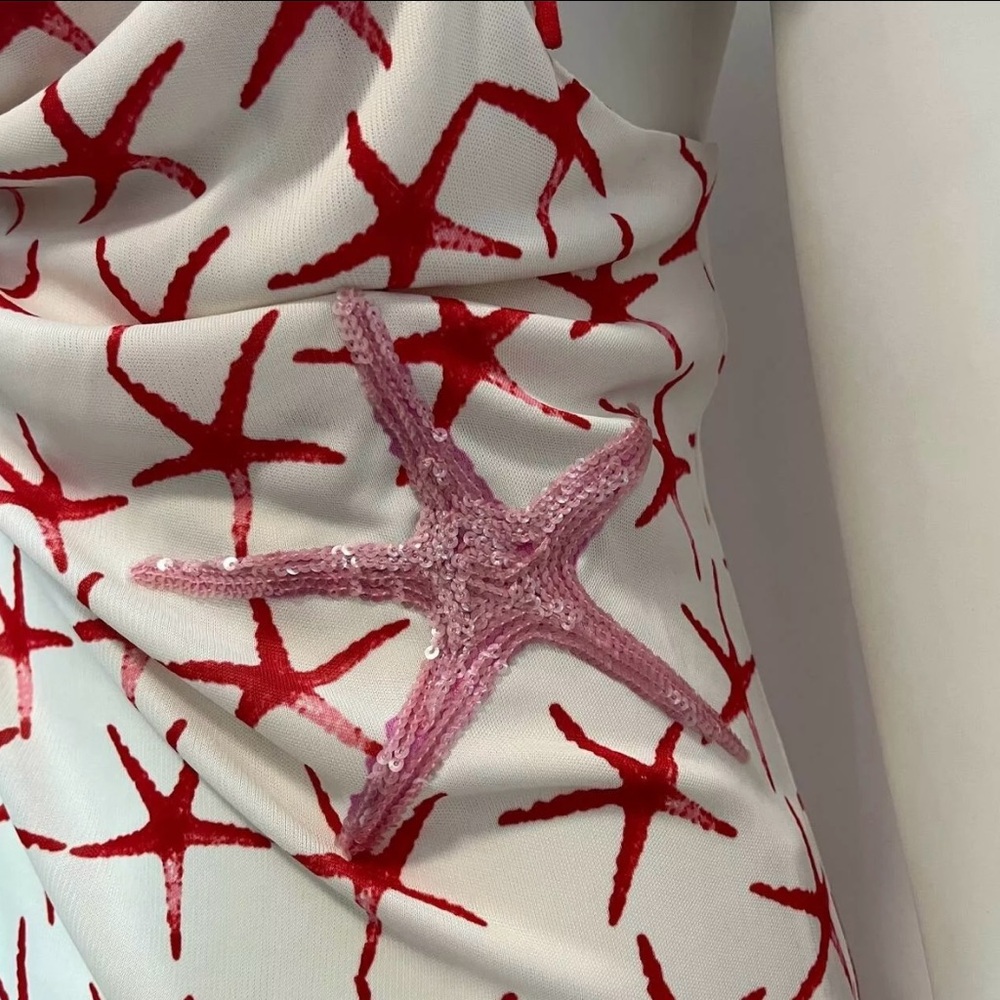 Versace Red and White Cowl Neck Sheath Midi Dress - Picture 3 of 16